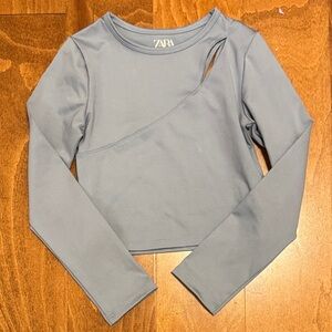 Zara Kids Long Sleeve Blue Gray Cut Out Top size 8-9